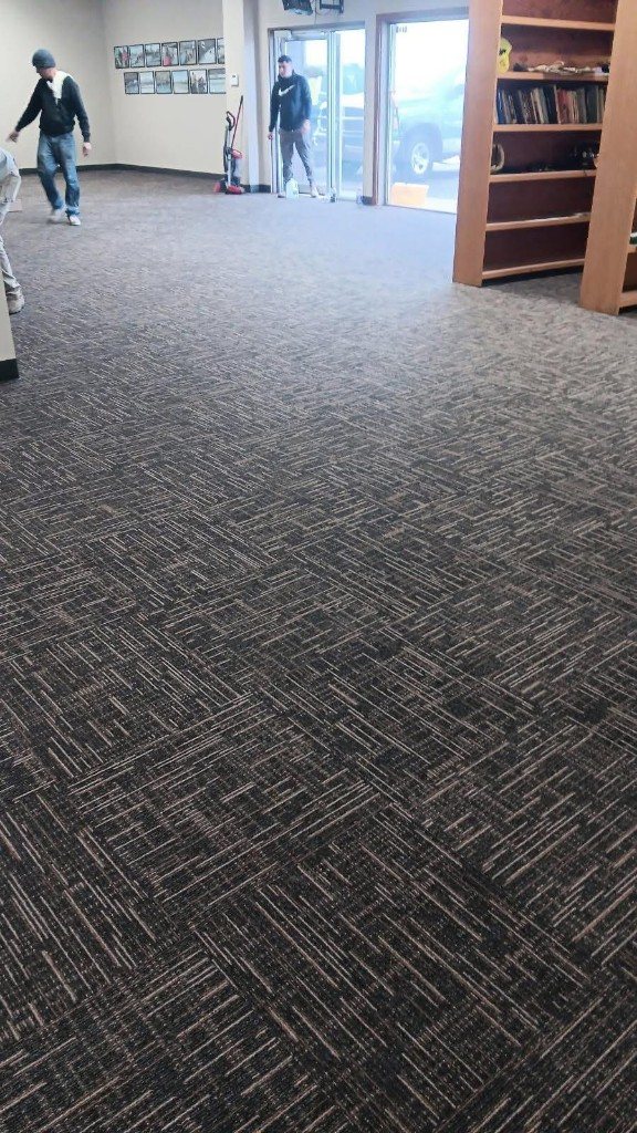 Commercial carpet tile in a community room after install